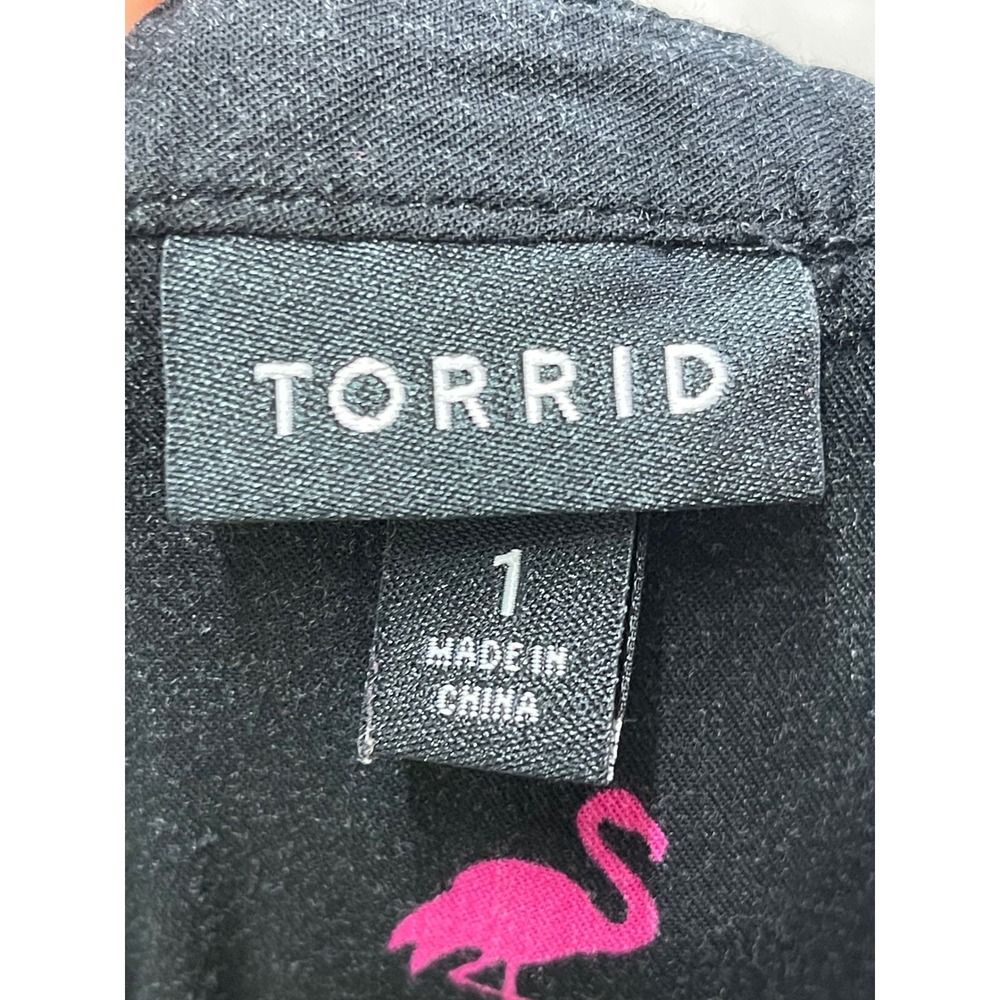 Torrid Black Pink Flamingo Print Sleeveless Zip Front Shirt Dress Womens 1x Plus - Picture 4 of 5
